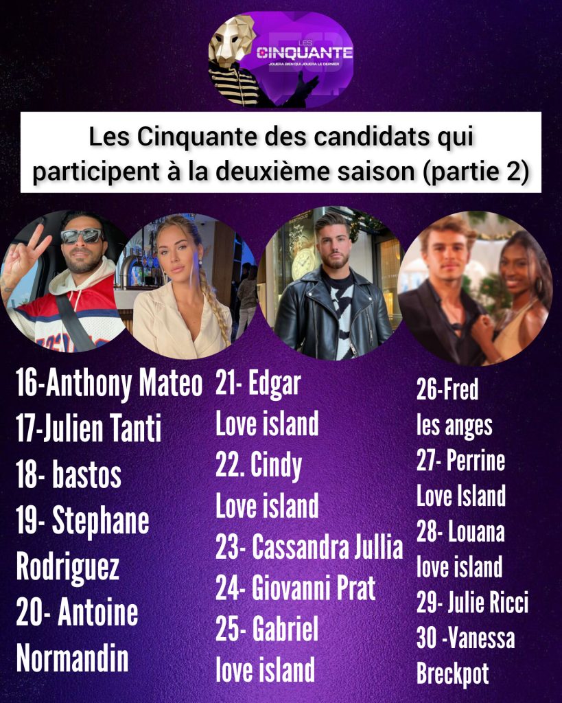 Les 50 saison 2 casting les candidats